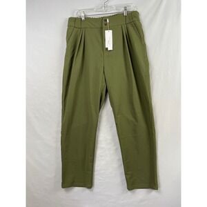 Belle Poque Trousers Women Size L Olive Green Pleated High Waist Tapered Pants